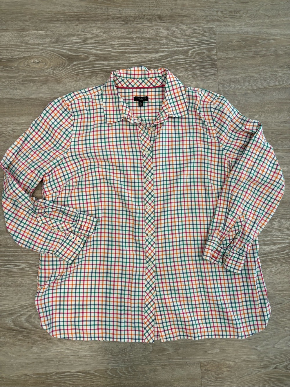 Talbots CottonMulti-Color Plaid Button-Up Shirt XL petite - Picture 4 of 8